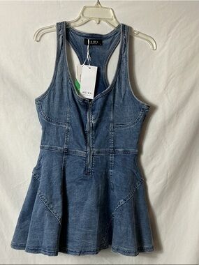 AKIRA Washed Indigo Denim Zip Skater Dress